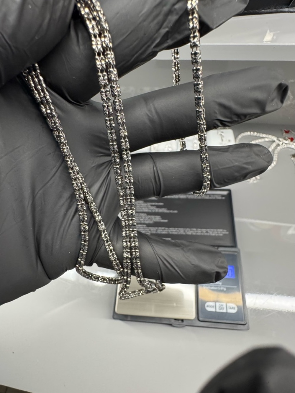 Black Rhodium Over 925 Sterling Silver Ice link Chain and Bracelet Combo